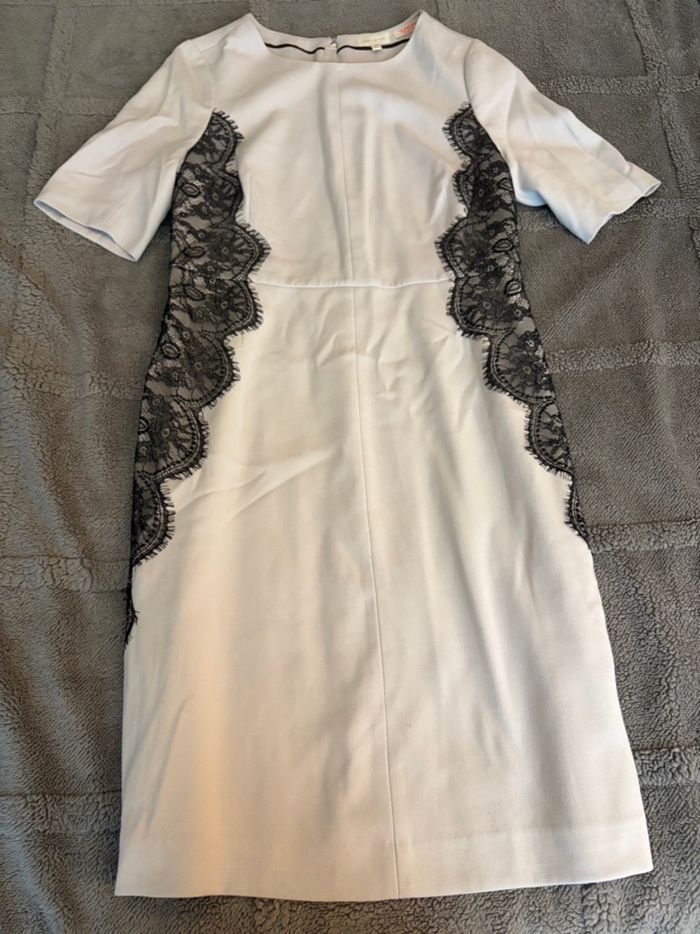 The Limited White Midi Dress with Black Lace Insets
